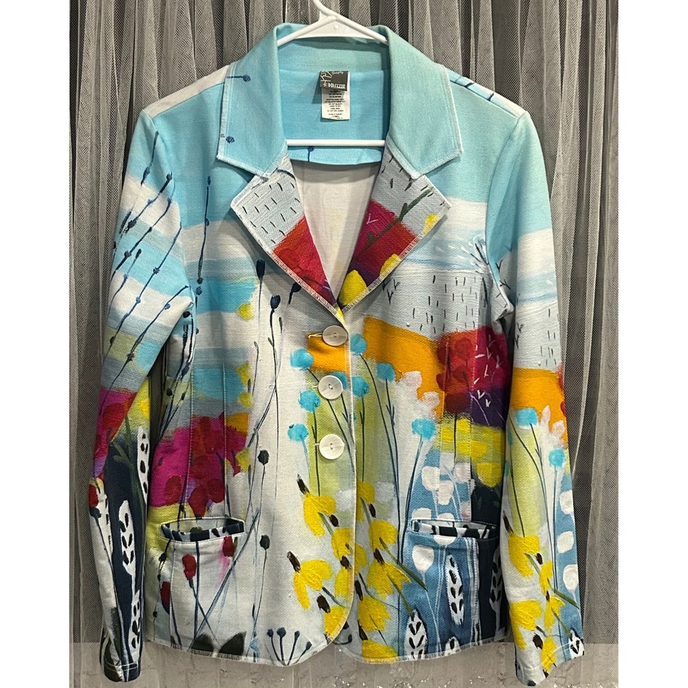 Dolcezza Inc Floral Wearable Art Blazer Jacket Blue Multi Color  Womens M, #31